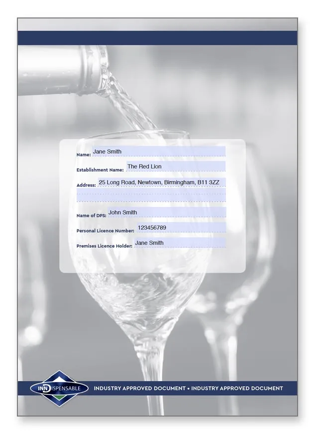 licensed premises document form